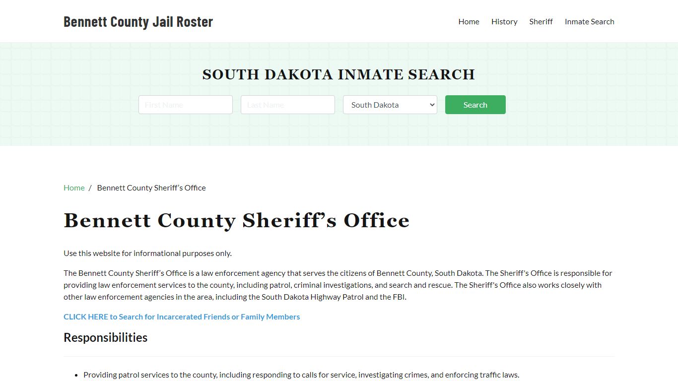 Bennett County Sheriff Office, SD, Arrest Warrants Search