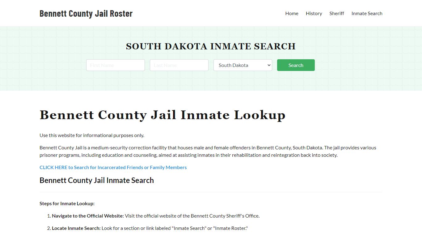 Bennett County Jail Roster Lookup, SD, Inmate Search